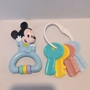 Vtg Baby Toys Lot Of 2-Playskool Mickey Busy Beads Rattle-Key Ring-1990s-Plastic